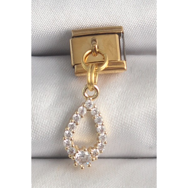 316L Çelik Gold Renk Sallantı Zirkon Taşlı Damla Model Nomination Charm - TJ-BC1372