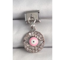 316L Çelik Gümüş Renk Sallantı Zirkon Taşlı Pembe Göz Model Nomination Charm - TJ-BC1373