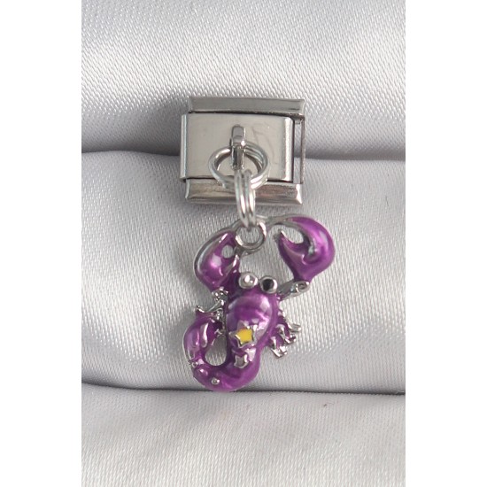 316L Çelik Gümüş Renk Sallantı Mor Yengeç Model Yıldız Detay Nomination Charm - TJ-BC1375