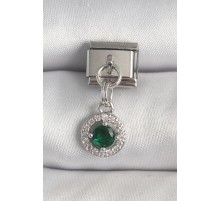 316L Çelik Gümüş Renk Sallantı Yeşil Zirkon Taşlı Nomination Charm - TJ-BC1376