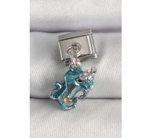 316L Çelik Gümüş Renk Sallantı Mavi Boğa Model Nomination Charm - TJ-BC1378