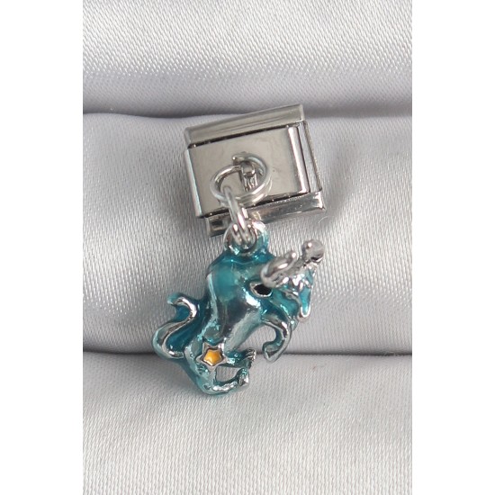 316L Çelik Gümüş Renk Sallantı Mavi Boğa Model Nomination Charm - TJ-BC1378