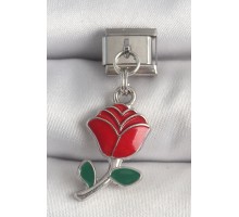 316L Çelik Gümüş Renk Sallantı Kırmızı Gül Model Nomination Charm - TJ-BC1379