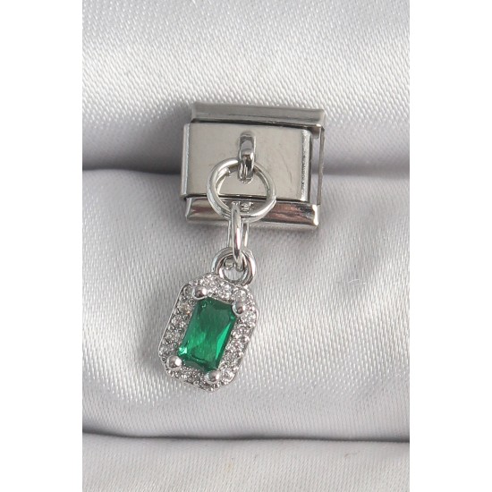 316L Çelik Gümüş Renk Sallantı Yeşik Kare Zirkon Taşlı Nomination Charm - TJ-BC1380