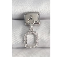 316L Çelik Gümüş Renk Sallantı Zirkon Taşlı Kare Model Nomination Charm - TJ-BC1382