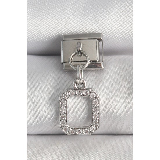 316L Çelik Gümüş Renk Sallantı Zirkon Taşlı Kare Model Nomination Charm - TJ-BC1382