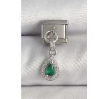 316L Çelik Gümüş Renk Sallantı Yeşil Zirkon Taşlı Damla Model Nomination Charm - TJ-BC1383