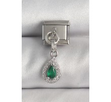 316L Çelik Gümüş Renk Sallantı Yeşil Zirkon Taşlı Damla Model Nomination Charm - TJ-BC1383