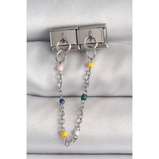 316L Çelik Gümüş Renk 2'Li Sallantı Zincir Model Nomination Charm - TJ-BC1384