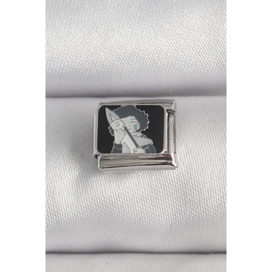 316L Çelik Gümüş Renk Siyah İşlemeli Portre Model Nomination Charm - TJ-BC1385