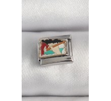 316L Çelik Gümüş Renk Renkli Palet Fırça İşlemeli Model Nomination Charm - TJ-BC1386