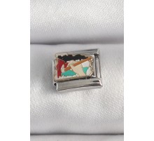 316L Çelik Gümüş Renk Renkli Palet Fırça İşlemeli Model Nomination Charm - TJ-BC1386