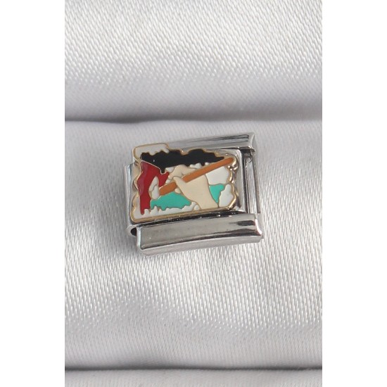 316L Çelik Gümüş Renk Renkli Palet Fırça İşlemeli Model Nomination Charm - TJ-BC1386