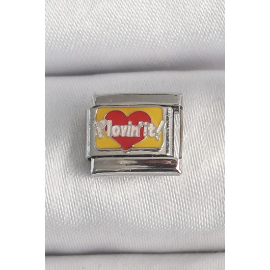 316L Çelik Gümüş Renk Sarı Kırmızı Kalp 'Bayılıyorum' İşlemeli Nomination Charm - TJ-BC1391