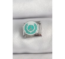 316L Çelik Gümüş Renk Beyaz Mavi Barış İşareti İşlemeli Nomination Charm - TJ-BC1392