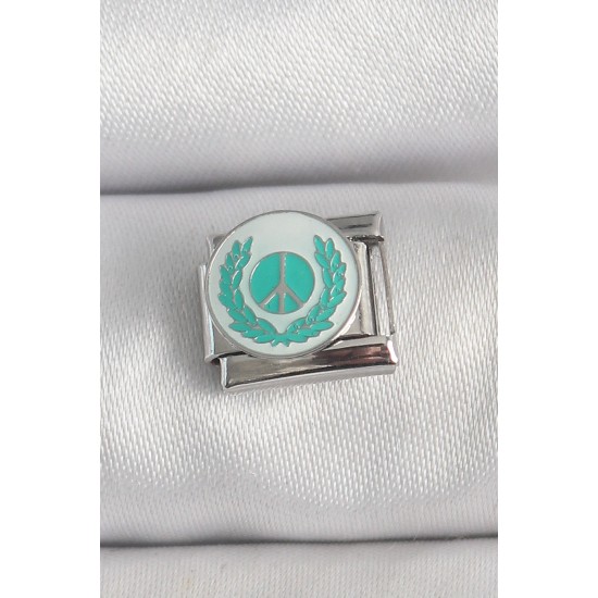 316L Çelik Gümüş Renk Beyaz Mavi Barış İşareti İşlemeli Nomination Charm - TJ-BC1392