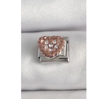 316L Çelik Gümüş Renk Zirkon Taşlı Bronz Kalp İşlemeli Nomination Charm - TJ-BC1393