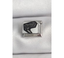 316L Çelik Gümüş Renk Beyaz Siyah Uçak İşlemeli Portre Model Nomination Charm - TJ-BC1395