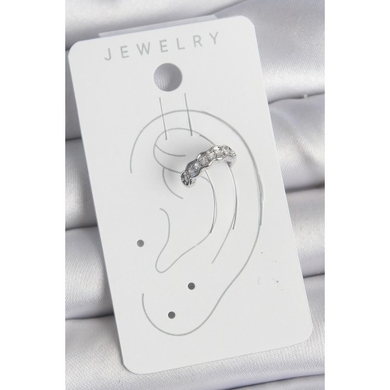 Pirinç Gümüş Renk Zirkon Taşlı Kıkırdak Model Kadın Küpe - TJ-BKP10550