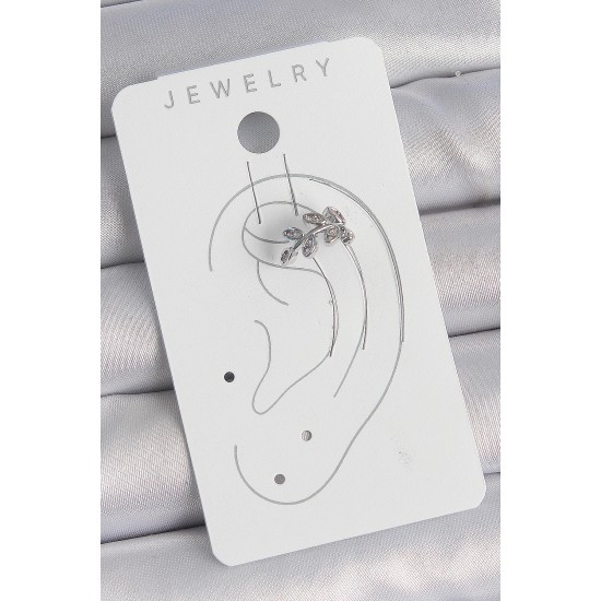 Pirinç Gümüş Renk Zirkon Taşlı Yaprak Model Kıkırdak Kadın Küpe - TJ-BKP10551