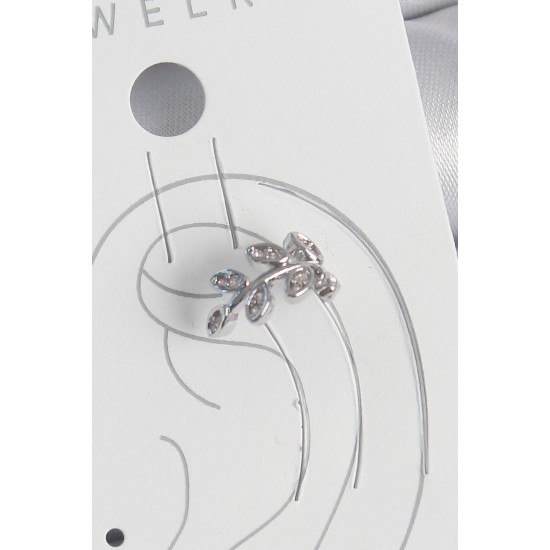 Pirinç Gümüş Renk Zirkon Taşlı Yaprak Model Kıkırdak Kadın Küpe - TJ-BKP10551