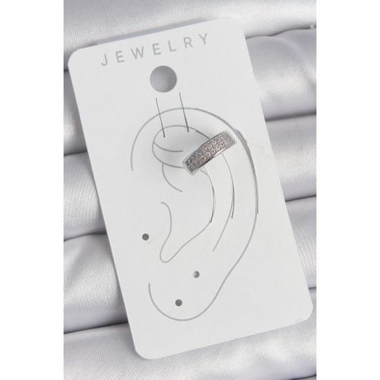 Pirinç Gümüş Renk Zirkon Taşlı Kıkırdak Model Kadın Küpe - TJ-BKP10552