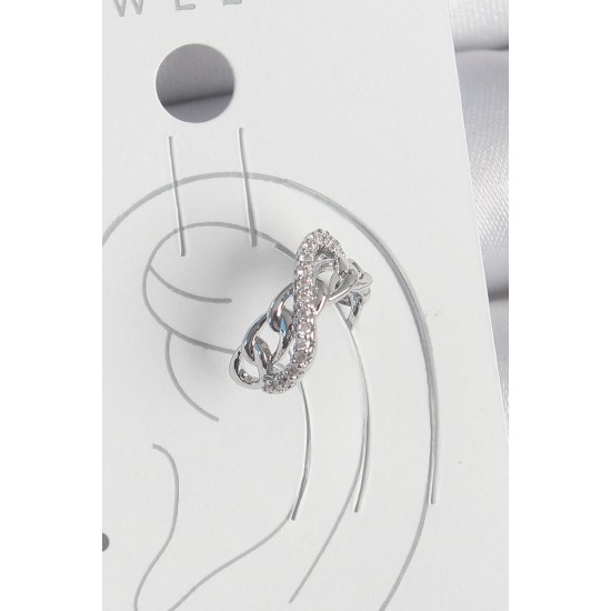 Pirinç Gümüş Renk Zirkon Taşlı Zincir Sonsuzluk Model Kadın Kıkırdak Küpe - TJ-BKP10553