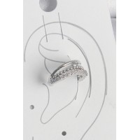 Pirinç Gümüş Renk Zirkon Taşlı 3'Lü Sıralı Kadın Kıkırdak Küpe TJ-BKP10554