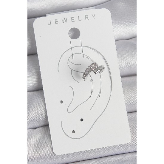 Pirinç Gümüş Renk Zirkon Taşlı Kadın Kıkırdak Küpe - TJ-BKP10556