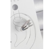 Pirinç Gümüş Renk Zirkon Taşlı 3'Lü Sıralı Model Kadın Kıkırdak Küpe - TJ-BKP10557