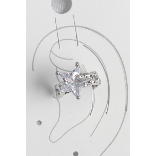 Pirinç Gümüş Renk Zirkon Taşlı Yıldız Model Kadın Kıkırdak Küpe - TJ-BKP10558