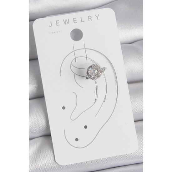 Pirinç Gümüş Renk Zirkon Taşlı Kadın Kıkırdak Model Küpe - TJ-BKP10559