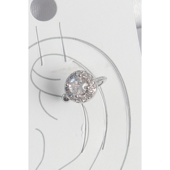 Pirinç Gümüş Renk Zirkon Taşlı Kadın Kıkırdak Model Küpe - TJ-BKP10559