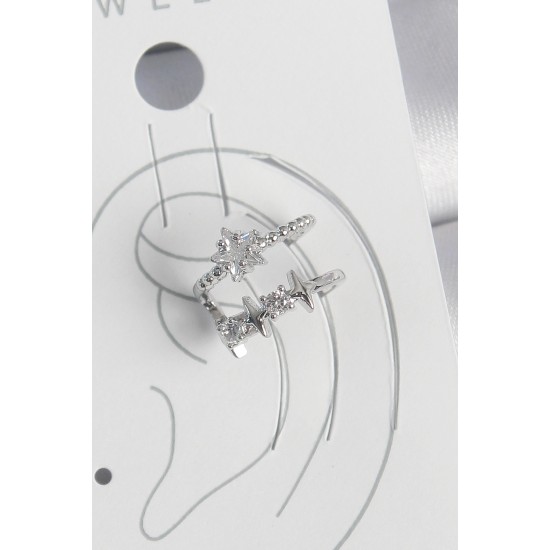 Pirinç Gümüş Renk Zirkon Taşlı Yıldız Model Kadın Kıkırdak Küpe - TJ-BKP10561