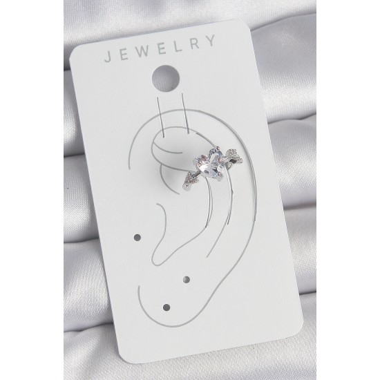 Pirinç Gümüş Renk Zirkon Taşlı Yıldız Model Kadın Kıkırdak Küpe - TJ-BKP10562