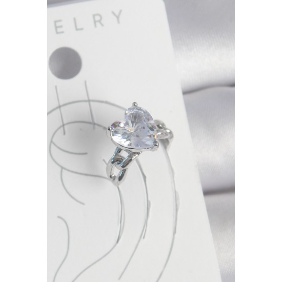 Pirinç Gümüş Renk Zirkon Taşlı Kalp Model Kadın Kıkırdak Küpe - TJ-BKP10563