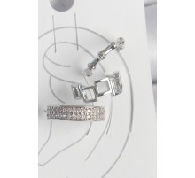 Pirinç Gümüş Renk Zirkon Taşlı 3'Lü Model Kare Bambu Model Kadın Kıkırdak Küpe - TJ-BKP10567