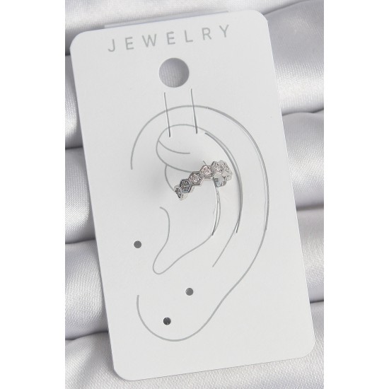 Pirinç Gümüş Renk Bal Peteği Model Zirkon Taşlı Kadın Kıkırdak Küpe - TJ-BKP10568