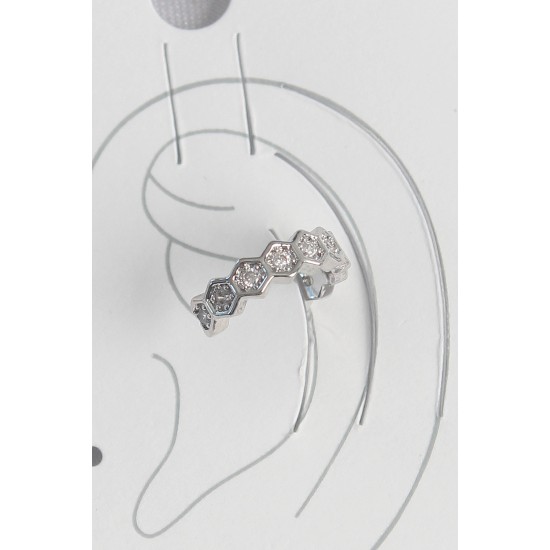 Pirinç Gümüş Renk Bal Peteği Model Zirkon Taşlı Kadın Kıkırdak Küpe - TJ-BKP10568