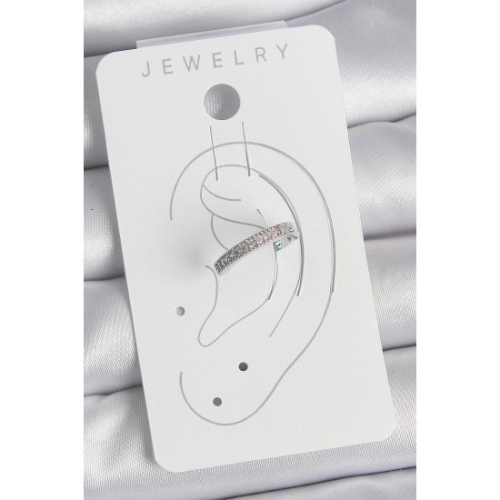 Pirinç Gümüş Renk Zirkon Taşlı Kadın Kıkırdak Model Küpe - TJ-BKP10569