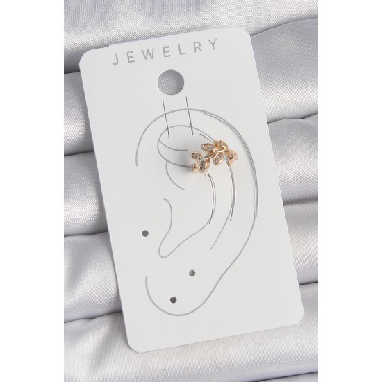 Pirinç Gold Renk Zirkon Taşlı Yaprak Model Kadın Kıkırdak Küpe - TJ-BKP10572