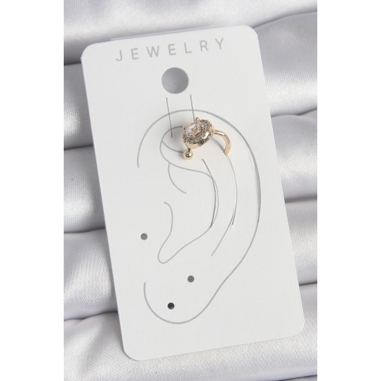 Pirinç Gold Renk Zirkon Taşlı Kadın Kıkırdak Küpe - TJ-BKP10573