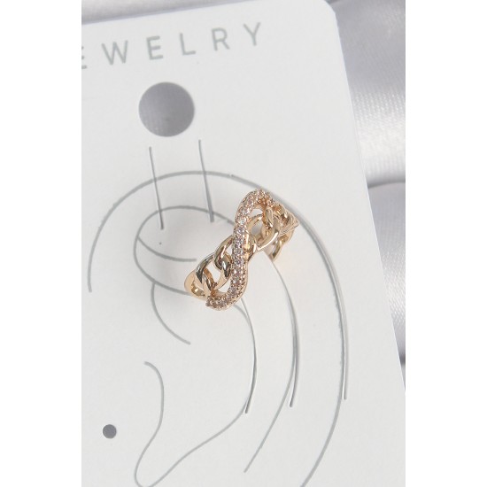 Pirinç Gold Renk Zirkon Taşlı Sonsuzluk Zincir Model Kadın Kıkırdak Küpe - TJ-BKP10575