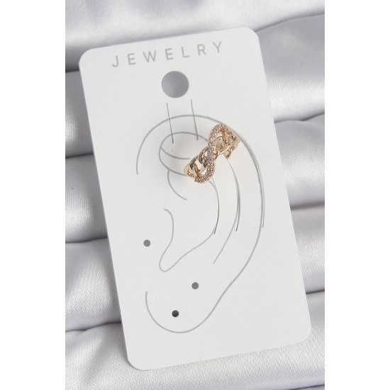 Pirinç Gold Renk Zirkon Taşlı Sonsuzluk Zincir Model Kadın Kıkırdak Küpe - TJ-BKP10575