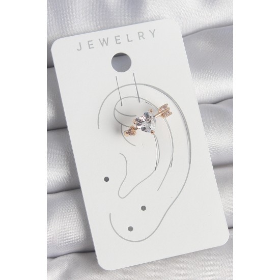 Pirinç Gold Renk Zirkon Taşlı Kalp Ok Model Kadın Kıkırdak Küpe - TJ-BKP10576