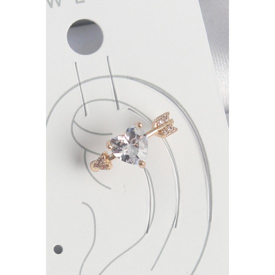 Pirinç Gold Renk Zirkon Taşlı Kalp Ok Model Kadın Kıkırdak Küpe - TJ-BKP10576