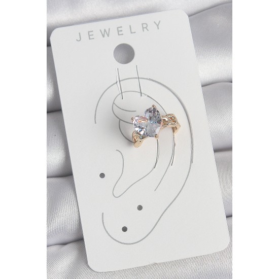 Pirinç Gold Renk Zirkon Taşlı Kalp Model Kadın Kıkırdak Küpe - TJ-BKP10578