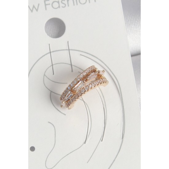 Pirinç Gold Renk Zirkon Taşlı 3'Lü Sıralı Model Kadın Kıkırdak Küpe - TJ-BKP10580