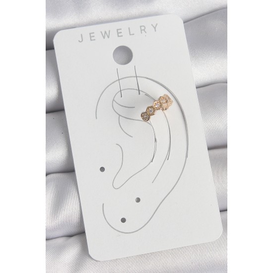 Pirinç Gold Renk Zirkon Taşlı Bal Peteği Model Kadın Kıkırdak Küpe - TJ-BKP10582