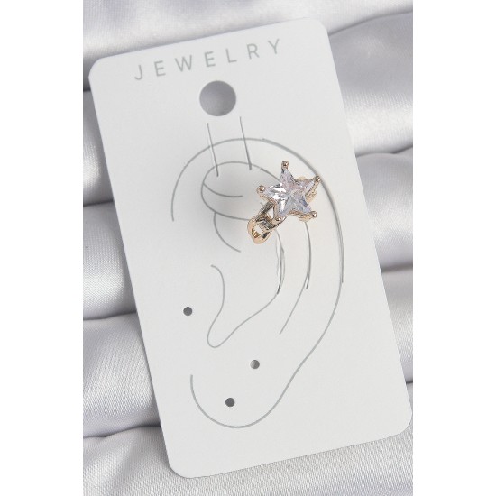 Pirinç Gold Renk Zirkon Taşlı Yıldız Model Kadın Kıkırdak Küpe - TJ-BKP10584